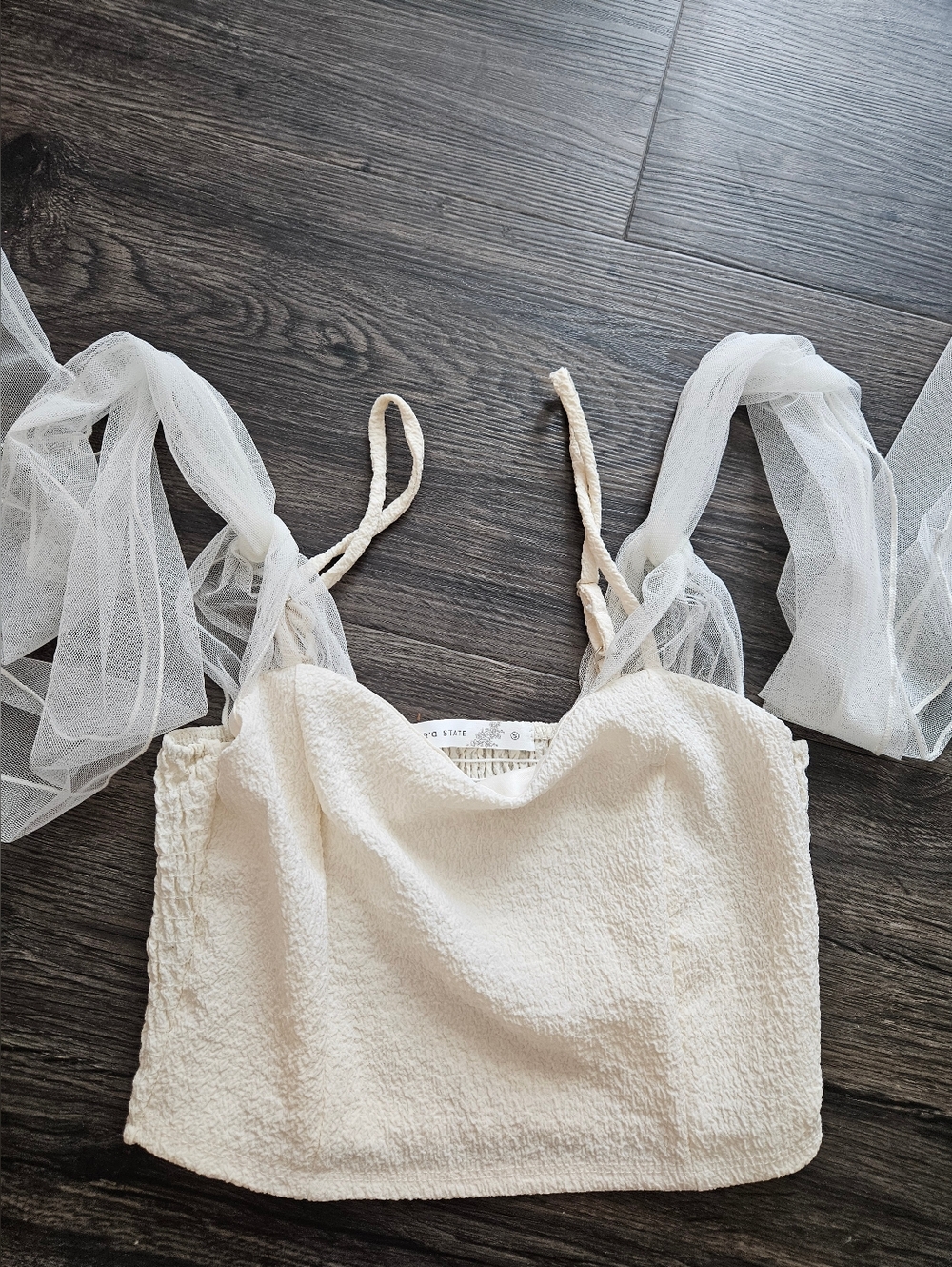 Altard State Ivory Textured Crop Cami with Sheer Straps Bride